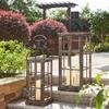 Glitzhome Farmhouse Wood Metal Large Decorative Lanterns Hanging Candle Lanterns Set of 2, Black (No Glass) view 2