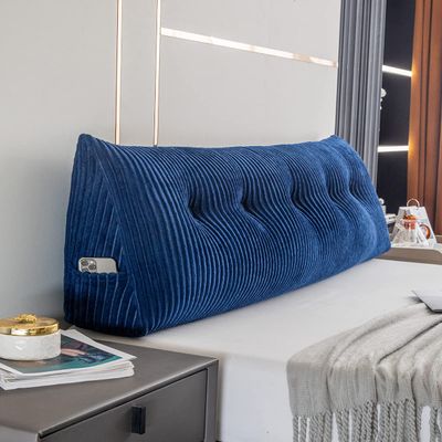 Activance Large Triangular Headboard Wedge Bed Rest Reading Pillow Backrest Positioning Support Bolster Cushion with Removable Cover (Blue, Queen: 59x8x20 Inches)