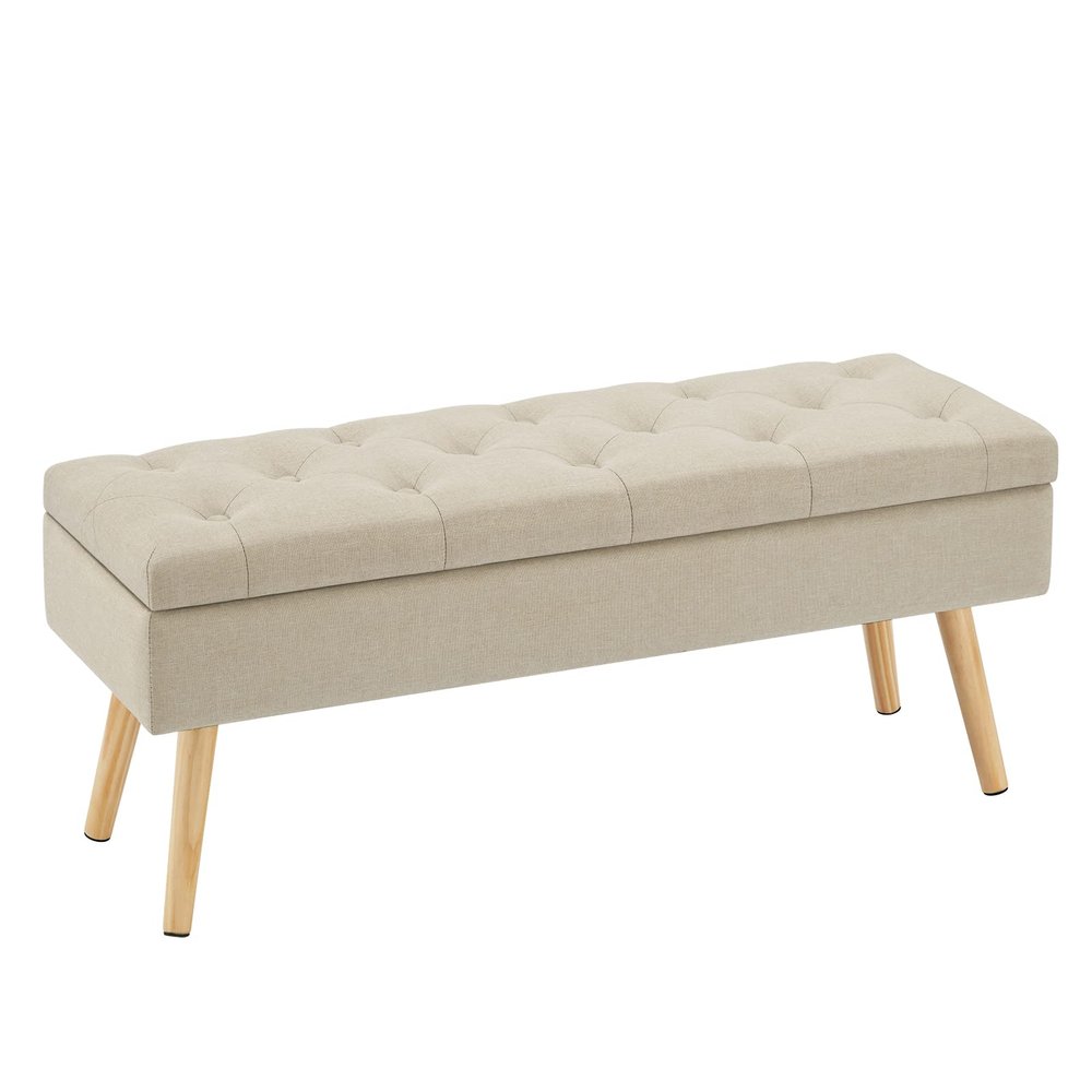 Gitrah Storage Bench Entryway Bench End of Bed Bench Ottoman Upholstered Linen Bedroom Bench Tufted Bench with Wooden Legs 40" Beige