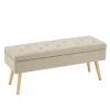 Gitrah Storage Bench Entryway Bench End of Bed Bench Ottoman Upholstered Linen Bedroom Bench Tufted Bench with Wooden Legs 40" Beige view 1