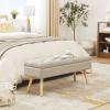 Gitrah Storage Bench Entryway Bench End of Bed Bench Ottoman Upholstered Linen Bedroom Bench Tufted Bench with Wooden Legs 40" Beige view 2