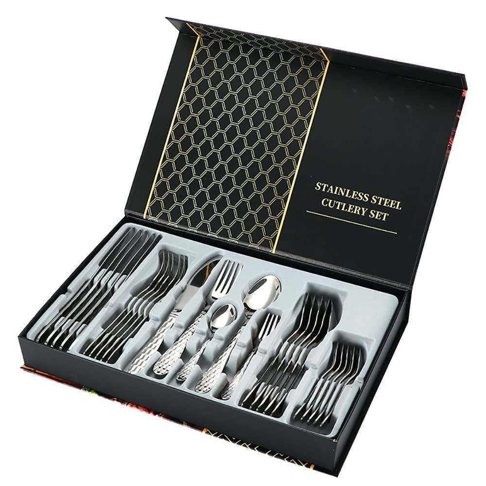30 Piece Silverware Set for 6 Stainless Steel Silverware Set, Unique Modern Style Flatware Cutlery Set, Great for Family Gatherings & Daily Use, Dishwasher Safe Cutlery Premium Gift Box