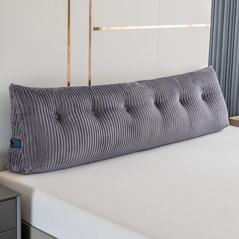 Activance Large Triangular Headboard Wedge Bed Rest Reading Pillow Backrest Positioning Support Bolster Cushion with Removable Cover (Grey, CA King: 71x8x20 Inches)