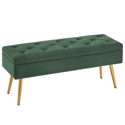 Gitrah Storage Bench Entryway Bench End of Bed Bench Ottoman Upholstered Velvet Bedroom Bench Tufted Bench with Golden Legs 40" Dark Green