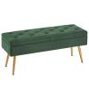 Gitrah Storage Bench Entryway Bench End of Bed Bench Ottoman Upholstered Velvet Bedroom Bench Tufted Bench with Golden Legs 40" Dark Green view 1