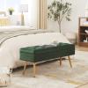 Gitrah Storage Bench Entryway Bench End of Bed Bench Ottoman Upholstered Velvet Bedroom Bench Tufted Bench with Golden Legs 40" Dark Green view 2