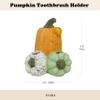 5-inch Halloween Pumpkin Toothbrush Holder - Resin Amber Glass Ornament for Autumn Bathroom Decor, Harvest-Themed Organizer (Yellow/White/Green) view 2
