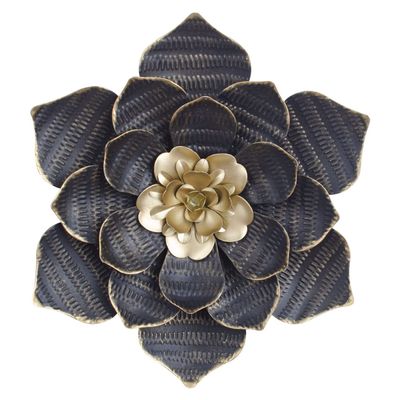 Decointo Metal Flowers Wall Sculptures - 9.5 Inches Black Floral Wall Decoration 3D Layered Flowers Wall Decor Art for Bathroom, Bedroom, Living Room, Kitchen