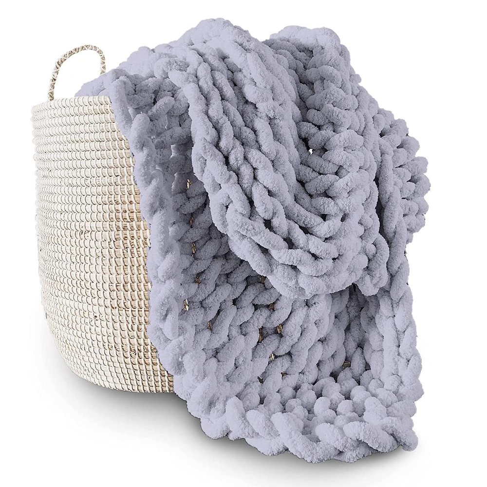 Gruytoie Chunky Knit Blanket, Knitted Blanket, Chenille Blanket, Big Blanket Super Soft Hand Knit Throw Blanket Throw Blanket Warm Soft and Comfortable, Washable