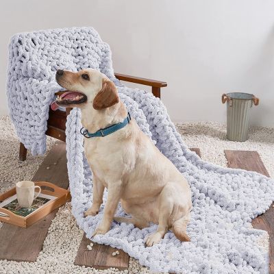 Gruytoie Chunky Knit Blanket, Throw Chenille Cable Handmade Chunky Knit Throw Blanket, Warm Soft Cozy, for Bed Chair Sofa Best Gift