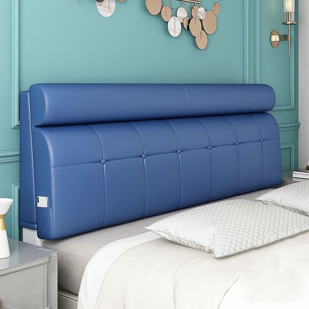 ZZYK Modern Faux Leather Upholstered Headboard Queen Size Tufted Button Headboard Full Size Headboards for Home Bedroom Bench Soft Case Cushion,Blue,78.7"/200cm(King)