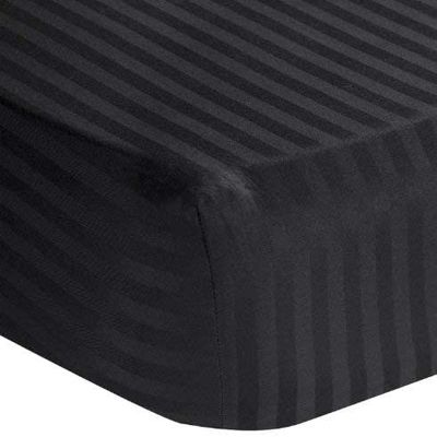 Black Fitted Sheet {1 Pcs} Bottom Sheet Full Extra Long - 54" x 80" Fits Mattress Perfectly Extra Deep 19" Inches- Soft Quality- 600 TC Egyptian Cotton (Stripe Pattern)