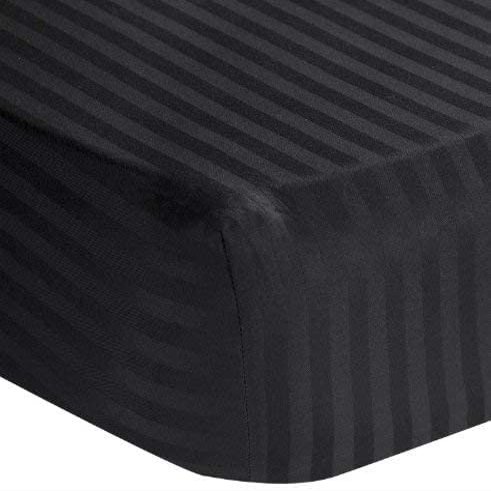 Black Fitted Sheet {1 Pcs} Bottom Sheet Full Extra Long - 54" x 80" Fits Mattress Perfectly Extra Deep 19" Inches- Soft Quality- 600 TC Egyptian Cotton (Stripe Pattern)