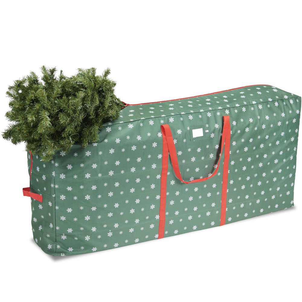 Zober Christmas Tree Storage Bag - Extra Large, 65x15x30 Inch Tree Bags w/Zipper and Handle - Holds up to 9 Foot Trees - Perfect for Holiday and Xmas Decor Organization - Green Snowflake Pattern
