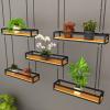 Ceiling Shelf Floating Shelves, Creative Industrial Rectangle Frame Hanging Basket Kitchen Storage Pot Pan Rack Flower Stand for Bar Restaurant Decorative, Solid Wood and Metal Iron view 1