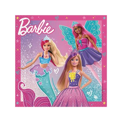 Procos - Paper Napkins FSC Barbie Fantasy (33 x 33 cm, Double Veil), 20 Pieces, Pink, Light Blue, 94568