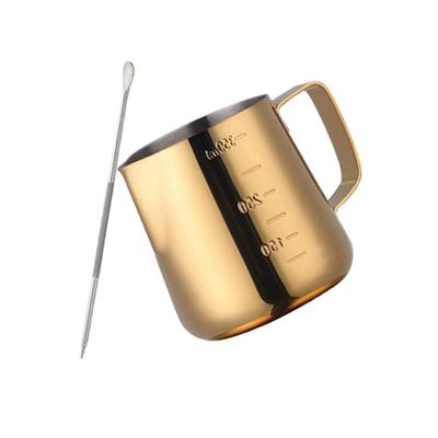Hoshen Espresso Steaming Pitcher350ml, Stainless Steel Inner and Outer Scale Pull Flower Cup, Coffee Art Pen, Latte Puccino Art Milk Frothing Pitcher, Gold