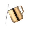 Hoshen Espresso Steaming Pitcher350ml, Stainless Steel Inner and Outer Scale Pull Flower Cup, Coffee Art Pen, Latte Puccino Art Milk Frothing Pitcher, Gold view 1