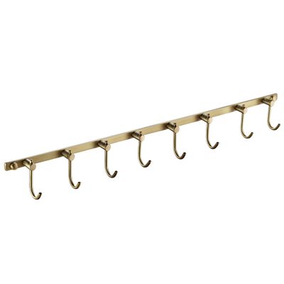 WINCASE Antique Brass Hooks, 8 Hook Coat Rack, Bath Wall Mounted Vintage Brushed Brass Bathroom Row Hooks Rustic Towels Coats Hooks