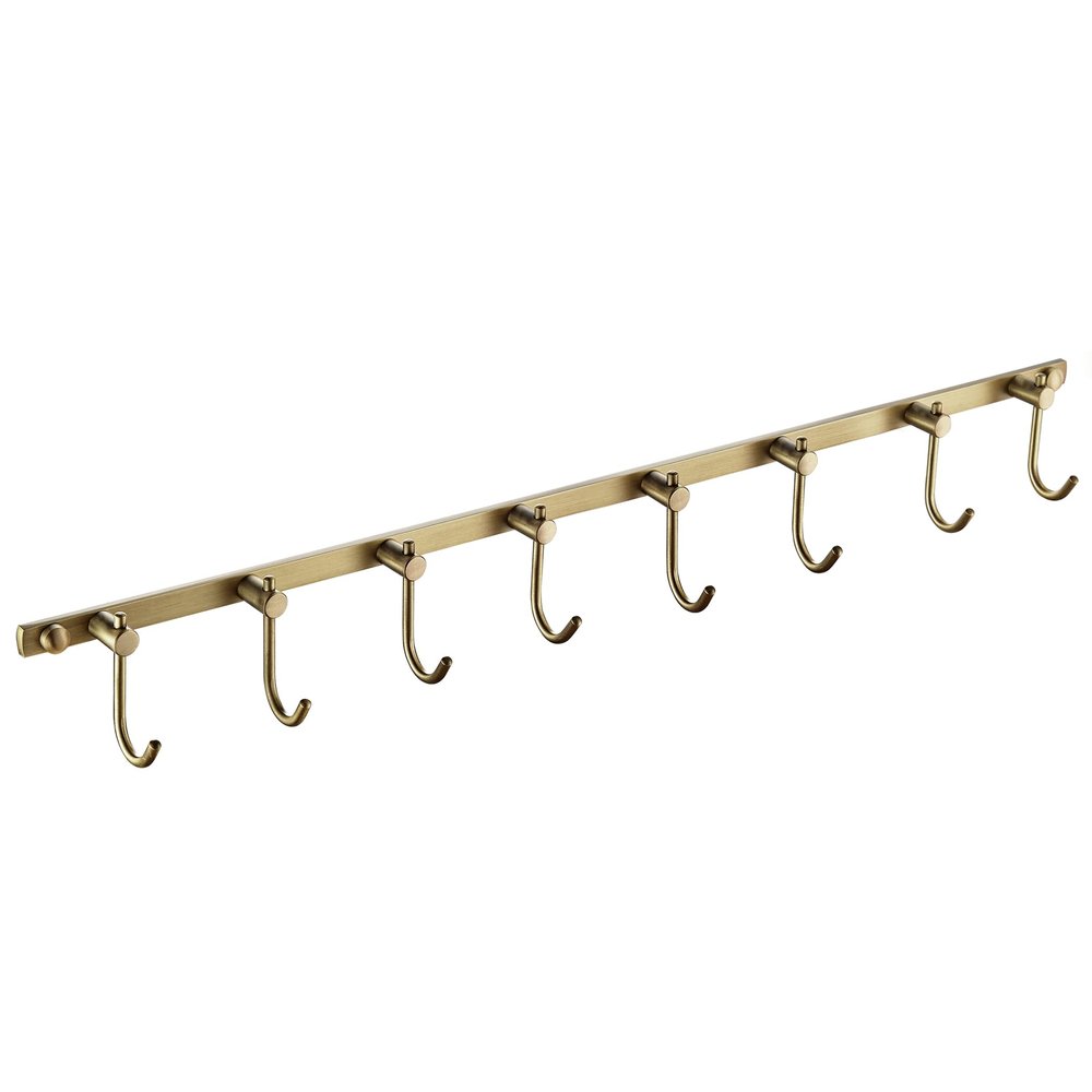 WINCASE Antique Brass Hooks, 8 Hook Coat Rack, Bath Wall Mounted Vintage Brushed Brass Bathroom Row Hooks Rustic Towels Coats Hooks
