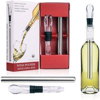2Pack Wine Chiller Ice Red Wine Bottle Stainless Steel Cooler Chiller Stick Container Freezer 3 in 1 with Aerator and Pourer Wine Accessory
