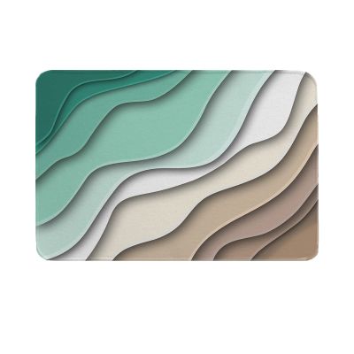 Abstract Modern Geometric Brown Art Kitchen Bath Shower Door Welcome Mat for Bedroom/Living/Laundry Room,Washable Bathroom Bathtub Runner Rug,Ombre Green White Ocean Seawaves,Outdoor Doormat,24"x35"