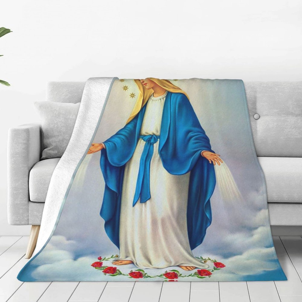 YUNTONG Holly Mary Blessed Virgin Mary Our Lady of Guadalup Adult Kids Fleece Blanket Throw Blanket for Bedding Living Room Decor Sofa Blanket 80"X60"
