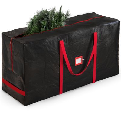 Zober Christmas Tree Storage Bag - Fits 7.5 Ft Artificial Trees - Plastic, Waterproof Christmas Tree Bag For Storage Box For Xmas - Strong, Durable Handles - Label Card Slot - Black