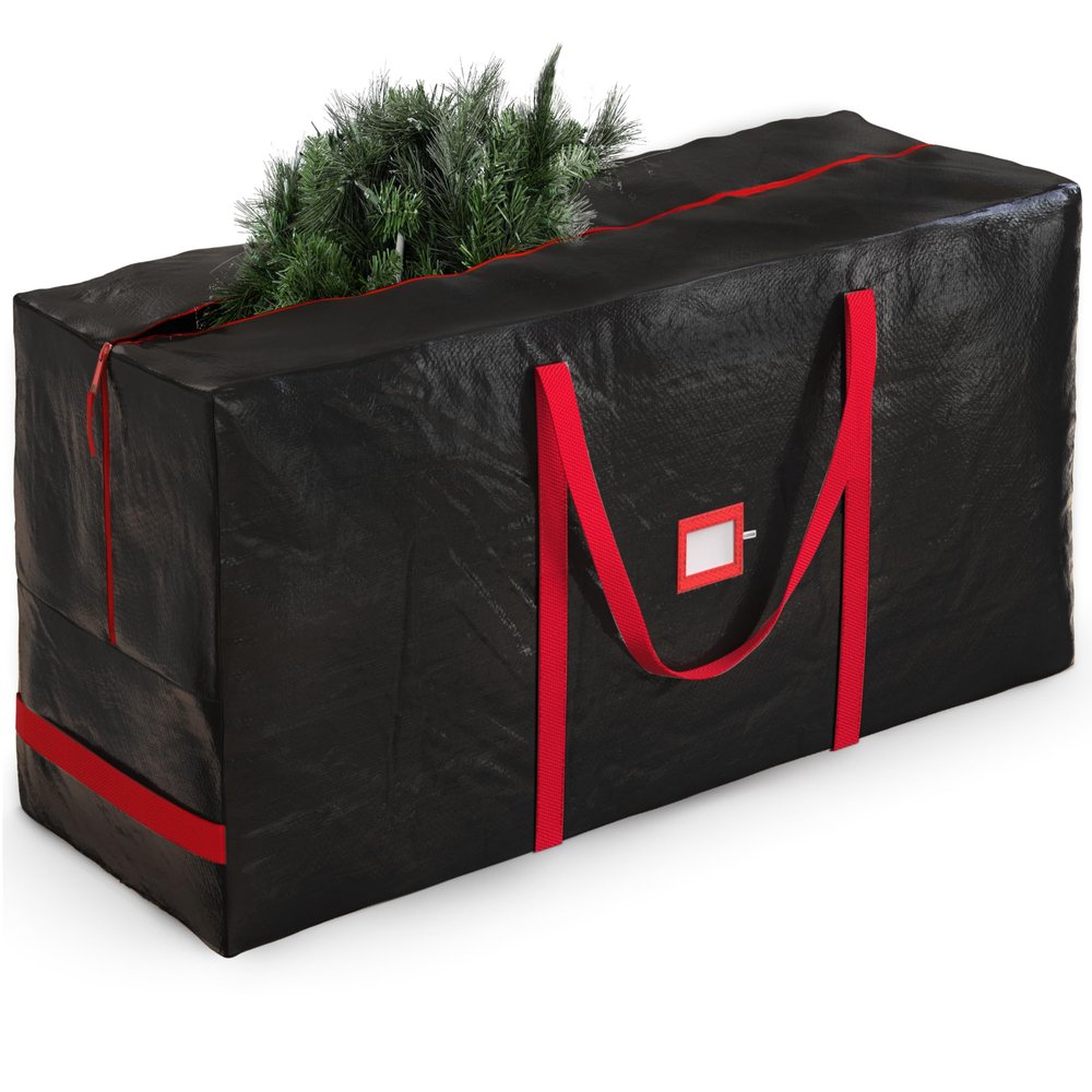 Zober Christmas Tree Storage Bag - Fits 7.5 Ft Artificial Trees - Plastic, Waterproof Christmas Tree Bag For Storage Box For Xmas - Strong, Durable Handles - Label Card Slot - Black