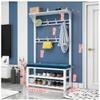 GXFWJD Coat Rack Shoe Bench Industrial Hall Tree with Storage Shelf Entryway Bench with Hooks 4 in 1 Design with Metal Frame Easy Assembly (Color : Black Blue, Size : 60x30x172cm) view 2