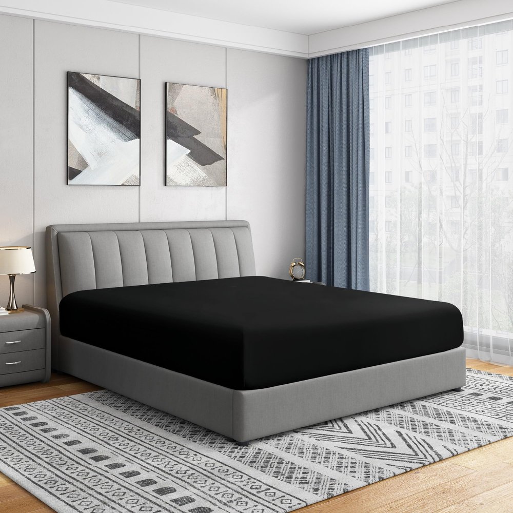 Cathay Home Queen Fitted Sheet Only, 14" Deep Pocket, Black