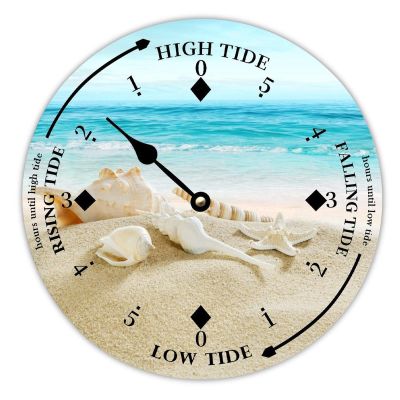 Alioyoit Wood Tide Clock Beach and Shell Ocean Time Coastal Wooden Wall Clock Moon Tidal Timer with High and Low Tide Nautical Tide Movement Clock Summer Season Decor for Beach House Cottage