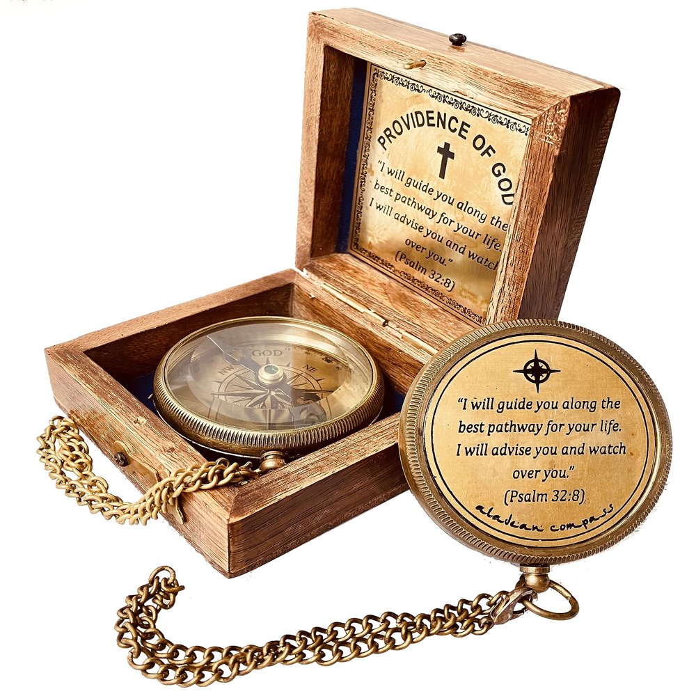 Divine Path Engraved Compass - I Will Guide You - Psalm 32:8" Quote | Inspirational Gifts for Men Women, Uplifting Spiritual Heavenly Faith Gift Boys Girls (Providence of God)