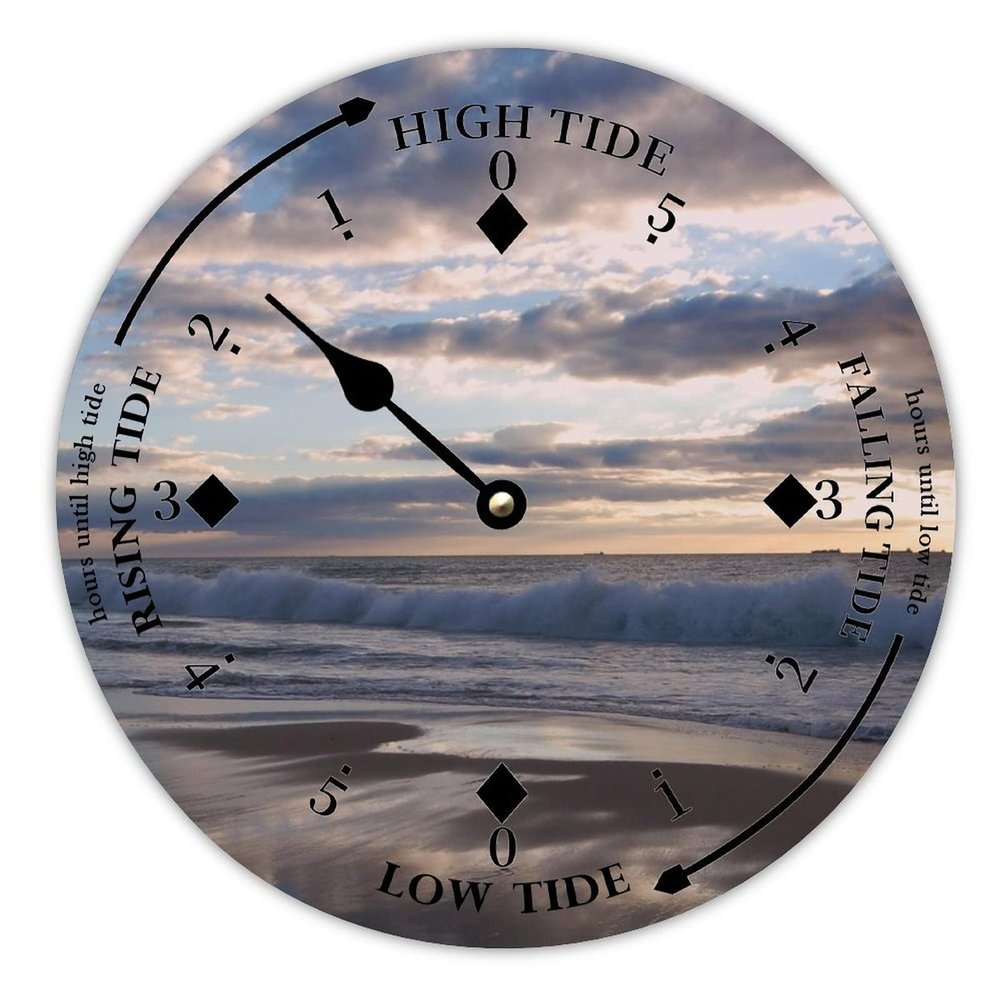 Alioyoit Wood Tide Clock Sunset Ocean Time Coastal Wall Wooden Clock Moon Tide Nautical Tide Movement Clock Summer Season Decor for Beach House Porch