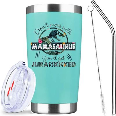 ATHAND Mamasaurus Cup,Tumbler,Mama Water Bottle,Gift for Mom From Daughter Son Husband- 20 OZ Insulated Tumbler Cups with Lid Straw - Mom Birthday Gifts,Gifts for Best Mother Ever From Daughter Son