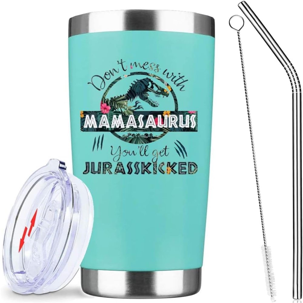 ATHAND Mamasaurus Cup,Tumbler,Mama Water Bottle,Gift for Mom From Daughter Son Husband- 20 OZ Insulated Tumbler Cups with Lid Straw - Mom Birthday Gifts,Gifts for Best Mother Ever From Daughter Son