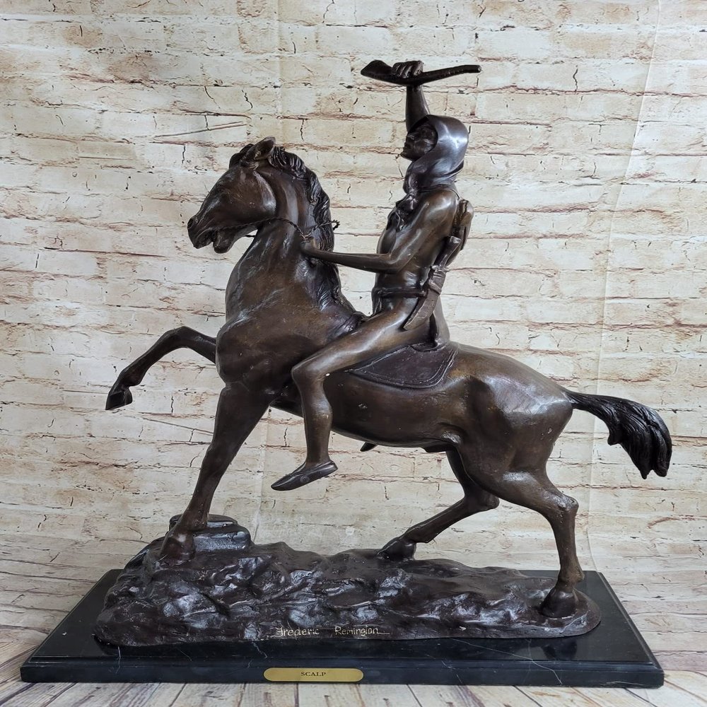EUROPEAN BRONZE Frederic Remington Western Cowboy Horse Rodeo Bronze Sculpture Figurine Artwork