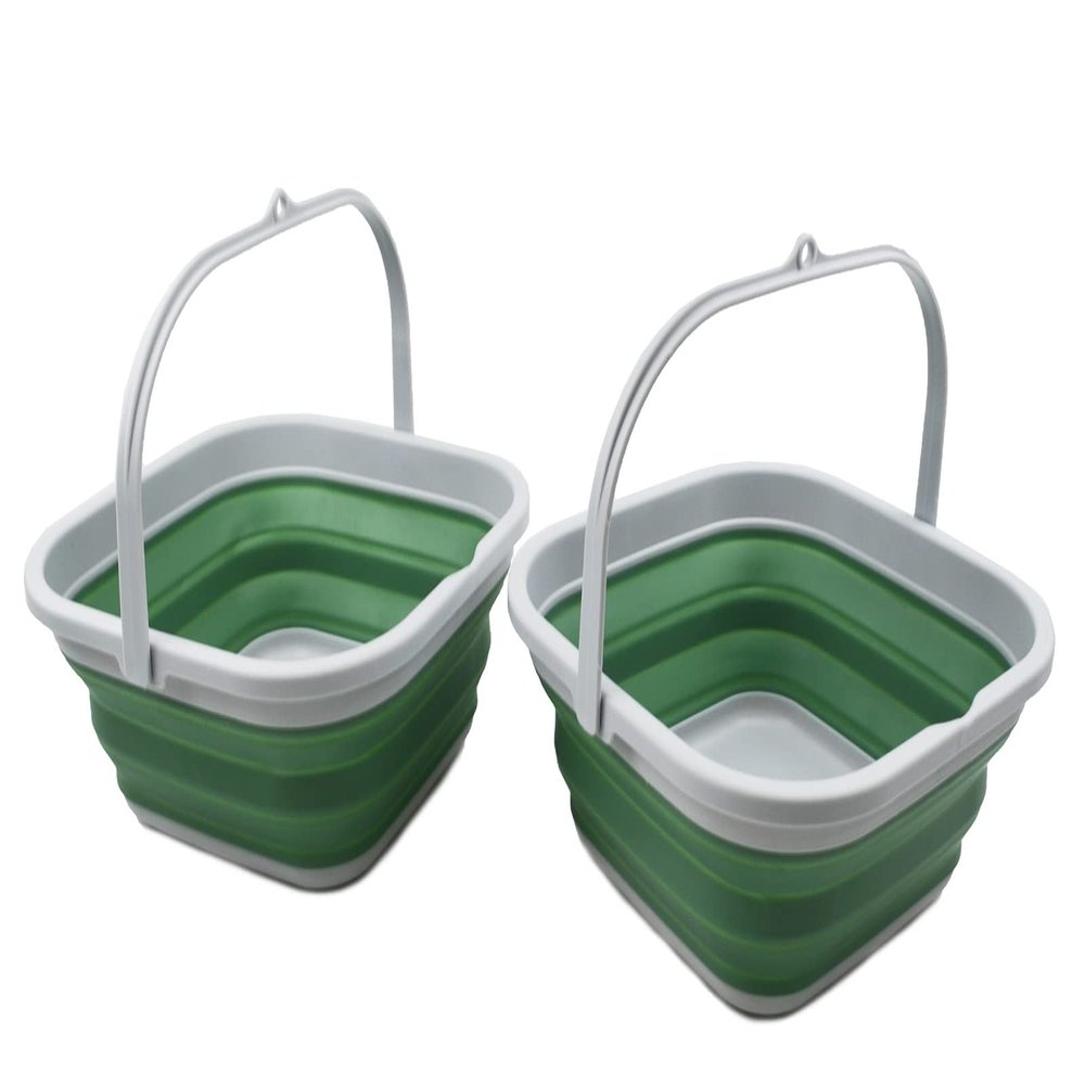 SAMMART 5.5L (1.4 Gallon) Collapsible Square Handy Bucket/Foldable SquareWater Pail/Portable Tub with Handle. (Grey/Dark Sea Green)