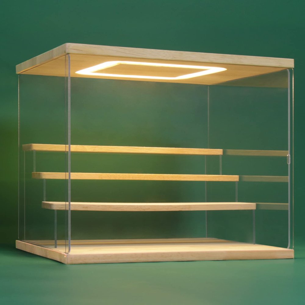 NONEMEY Clear Acrylic Display Case Stand with LED Light 2/3/4/5/6 Tier Storage Box Showcase Dustproof Organizer Box for Collectibles (4Tier 12.4*9.6*10.4inch)