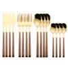 Silverware Flatware Cutlery Set, 16pcs Stainless Steel Imitation Wooden Handle Cutlery Set Dinnerware Tableware Knife Fork Tea Spoon Silverware set (Color : Gold) view 1