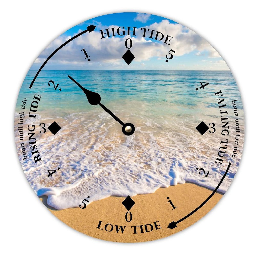 Alioyoit Wooden Wall Tide Clock Beach Ocean Time Coastal Clock Moon Tidal Prediction Clock with High and Low Tide Nautical Tide Movement Clock for Beach House Deck Ship Summer Decoration