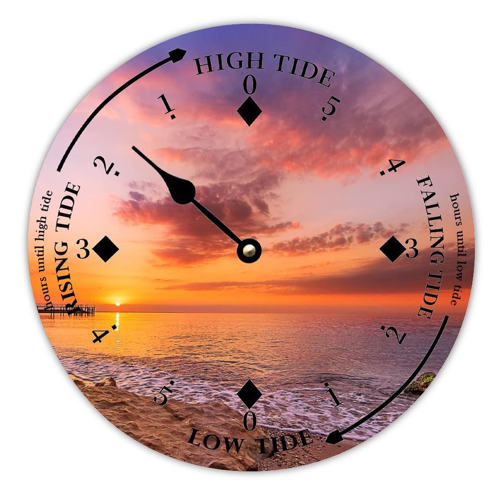 Alioyoit Tide Clock Sunset Ocean Time Moon Tidal Clock Coastal Clock with High and Low Tide Nautical Tide Movement Clock for Beach House Deck Hello Summer Decor Novelty Gift for Surfing Lover