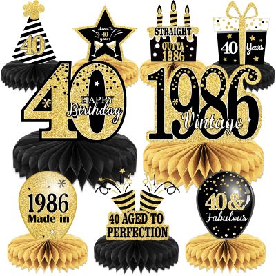 9PCS 40th Birthday Decorations 40th Birthday Centerpieces for Tables Decorations Vintage 1986 Honeycomb Table Topper Back in 1986 40th Birthday Decorations for Men and Woman 40 Years Birthday Party