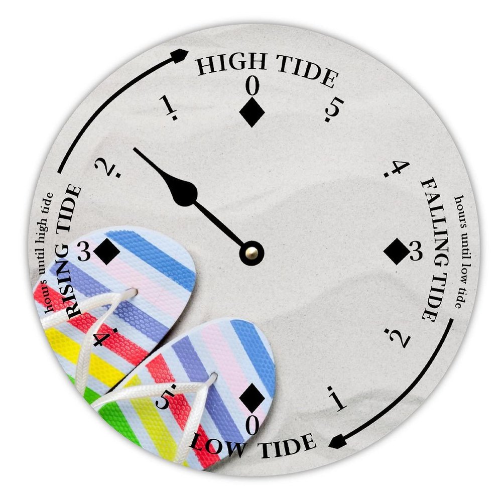Alioyoit Wall Tide Clock Moon Tidal Hello Summer Ocean Time Coastal Wall Wooden Clock with High and Low Tide Nautical Tide Movement Clock Wall Hanging Decor for Beach House Terrace