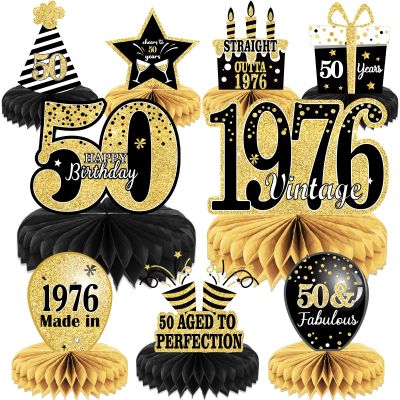9PCS 50th Birthday decorations 50th birthday Centerpieces for Tables Decoration 2026 Vintage 1976 Honeycomb Table Topper Back in 1976 50 Birthday Decoration for Men and Woman 50 Years Party Decor