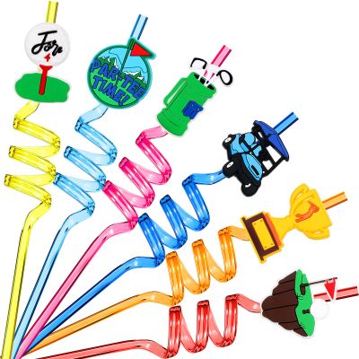 24 Pack Golf Party Decorations Favors Straws Golf Theme Birthday Party Supplies Par Tee Fore Time Decorative PET Drinking Straws Sports Themed Decorations for Shower Retirement