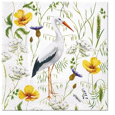 Keep Unique 20-ct 13x13 Animal Birds Paper Luncheon Decoupage Napkins, 3-Ply Servilletas Napkin for Art, Dinner and Party, Disposable Napkins Decor (Stork)