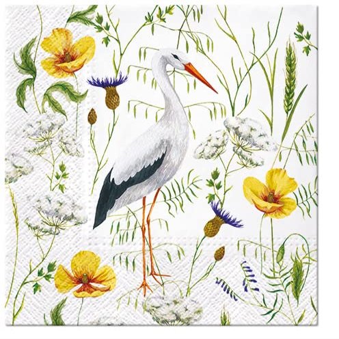 Keep Unique 20-ct 13x13 Animal Birds Paper Luncheon Decoupage Napkins, 3-Ply Servilletas Napkin for Art, Dinner and Party, Disposable Napkins Decor (Stork)