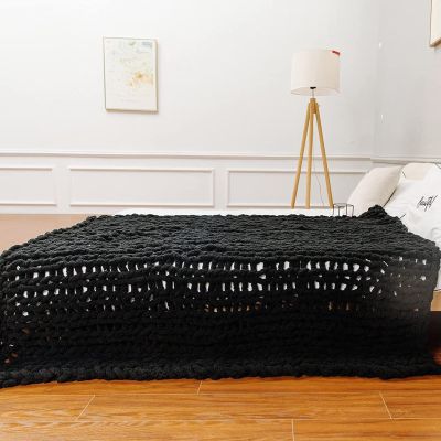 Gruytoie Chenille Chunky Knit Throw Blanket, Handmade Warm Soft Cozy Thick Yarn Knitted Crochet Blanket, for Bed Sofa Couch Home Decor Gift