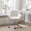 Goujxcy Upholstered Velvet Seashell Accent Chair, Rolling Swivel Office Vanity Chair Cute Decorative, Armless Stylish Comfy, Adjustable Height for Girls Bedroom/Study Room (White2) view 1